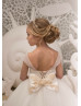 Gold Lace Tulle Corset Back With Bow Flower Girl Dress 